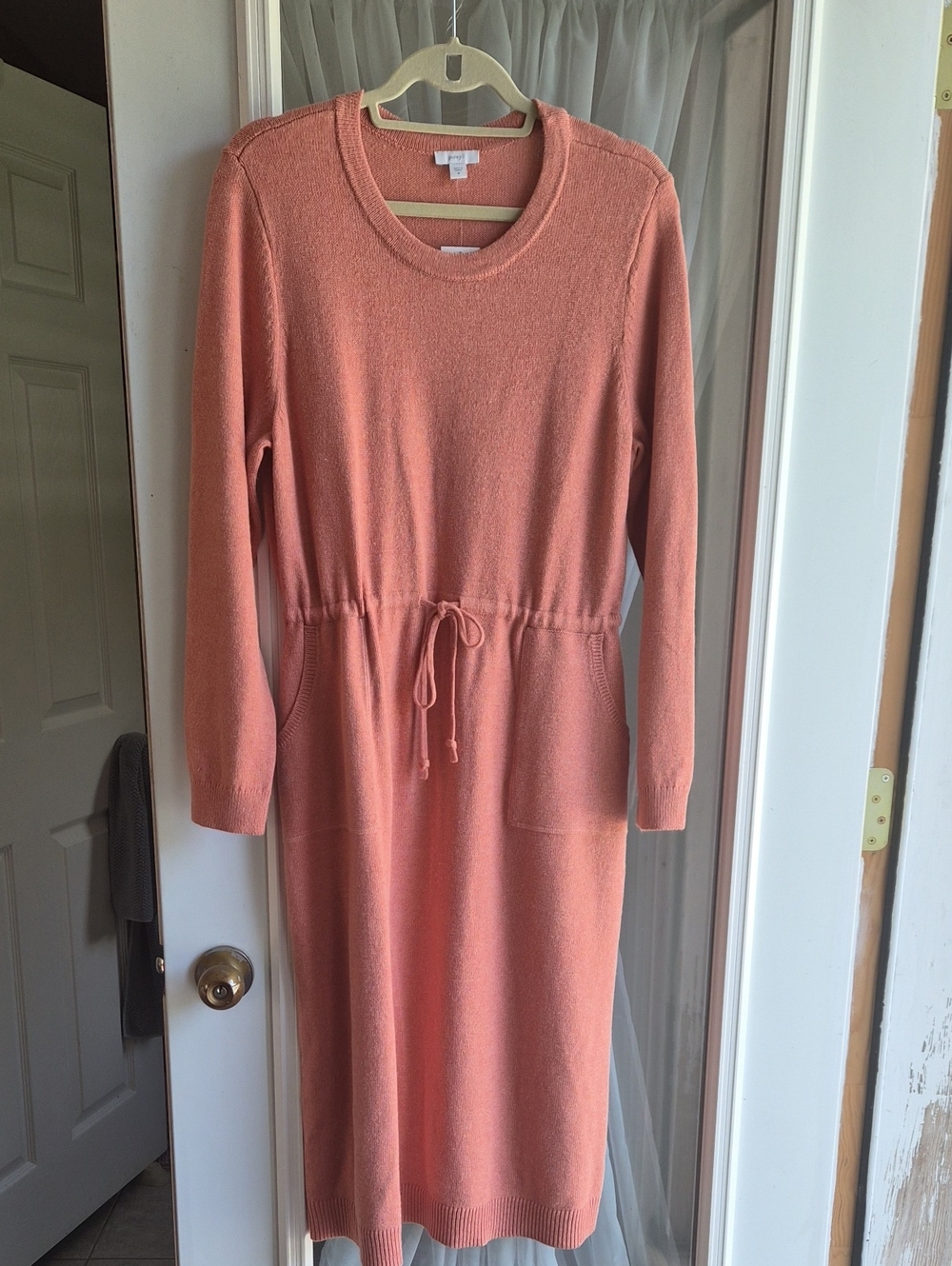 purejill long sleeve Drawstring Waist Knit Dress - Soft Orange